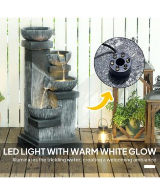 4-Tier 33.5" Outdoor Waterfall Fountain with LED Lights, Pump