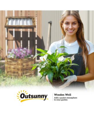 Wooden Wishing Well Planter with Galvanized Canopy, Light 25.6" W x 22.4" D x 45.7" H