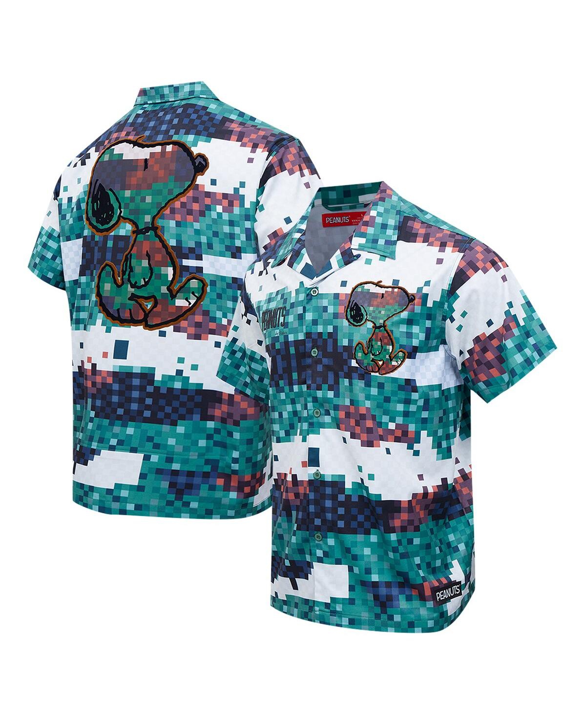 Men's Green Peanuts Snoopy Pixel Camo Button-Up Shirt - Green