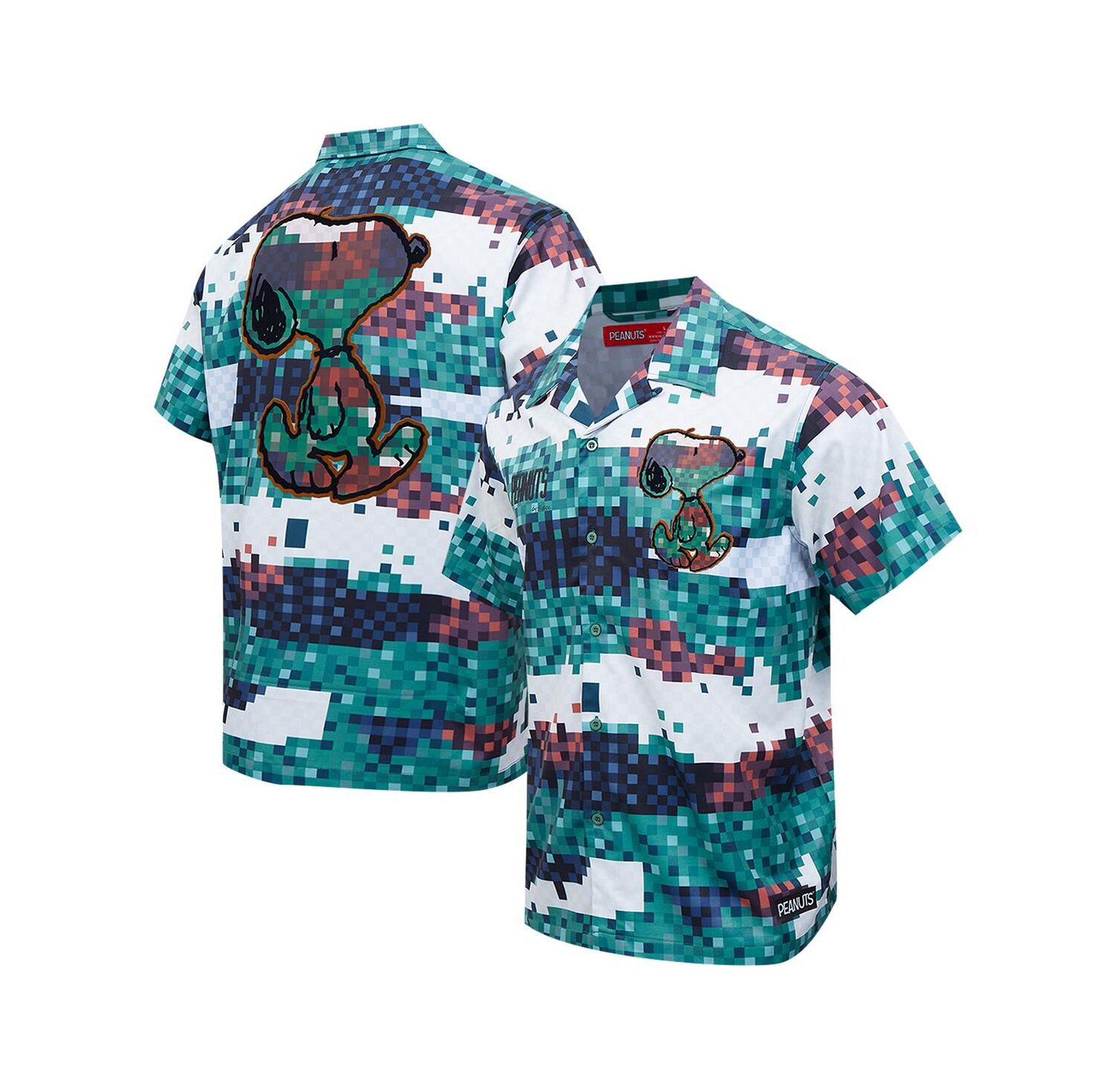Men's Green Peanuts Snoopy Pixel Camo Button-Up Shirt