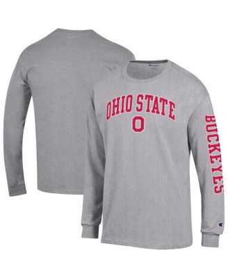 Champion - Men's Heather Gray Ohio State Buckeyes Arch Over Logo 2-Hit Long Sleeve T-Shirt