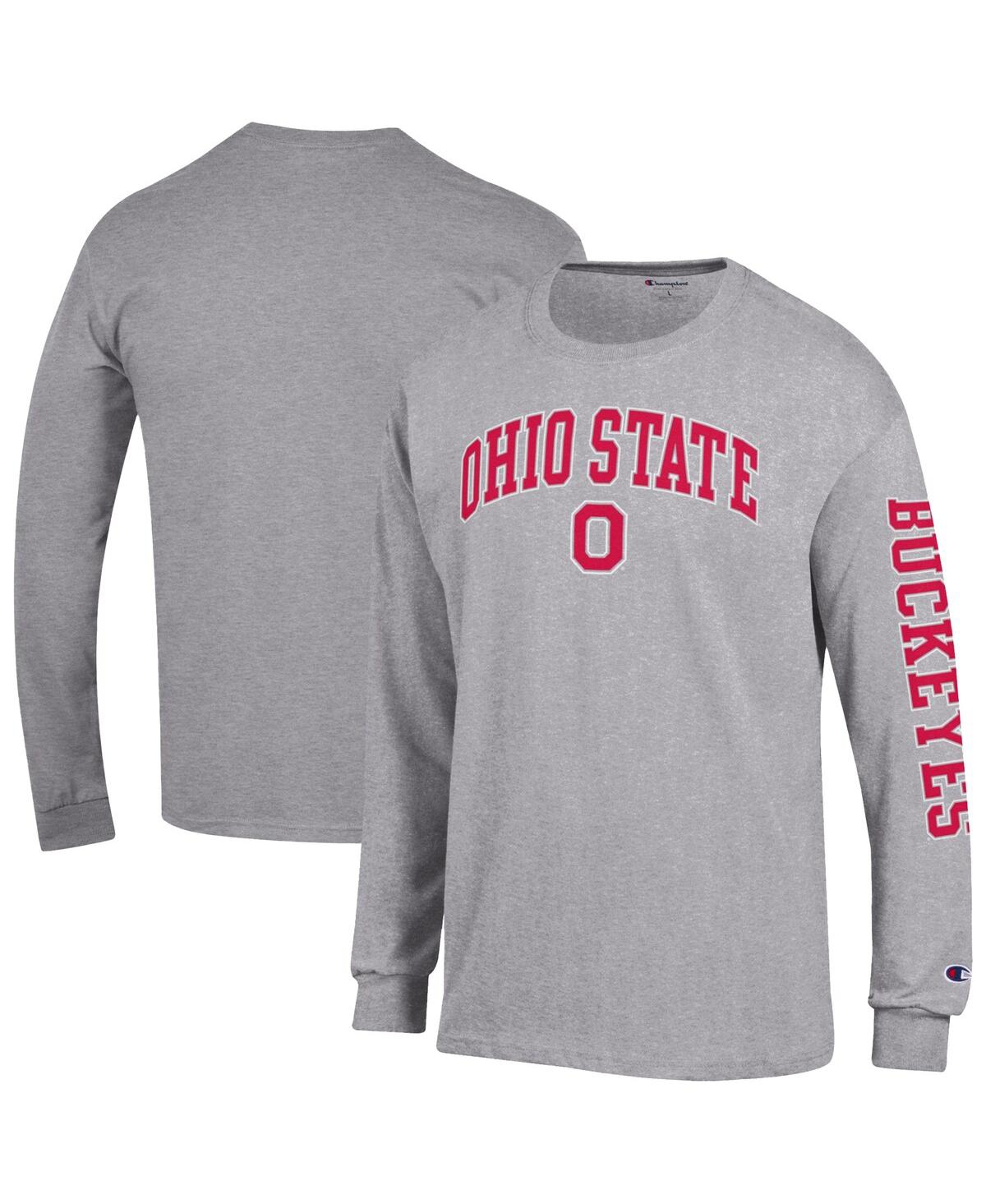 Men's Heather Gray Ohio State Buckeyes Arch Over Logo 2-Hit Long Sleeve T-Shirt - Heather Gray
