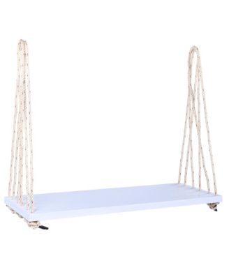 Patio Wooden Swing Chair, Hanging Porch Swing Bench with Cushion&Pillows, 10.8Ft Hemp Ropes for Garden,Backyard, Lawn,White