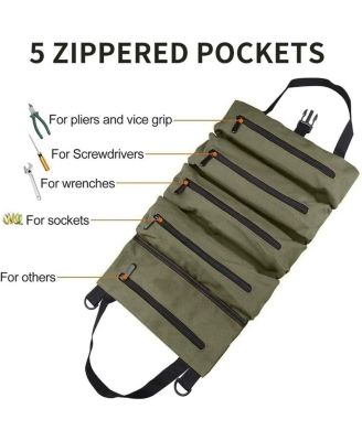 Tool Bag Roll Up,Heavt Duty Tool Organizer Portable Tool Storage Bags Waterproof Oxford Cloth-Zipper Pouch for Men Mechanic, Electricians, Repairman