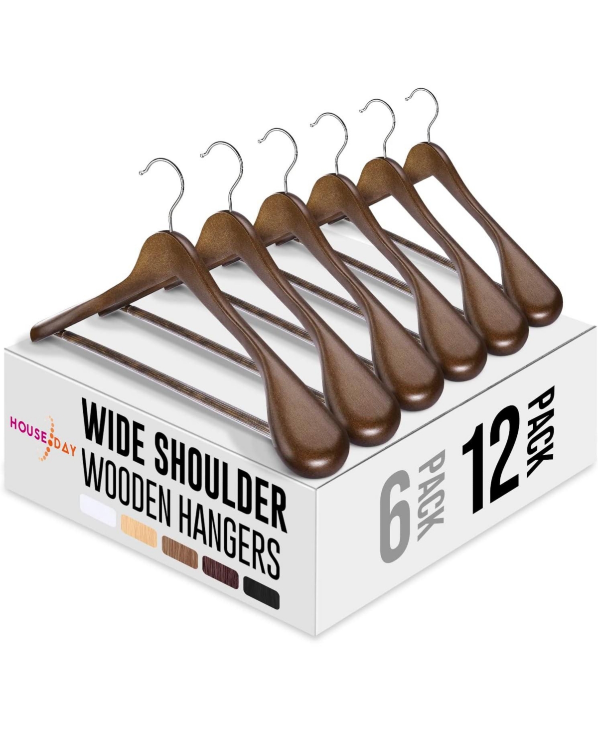 Walnut Wide Shoulder Wooden Hangers 12 Pack - Walnut