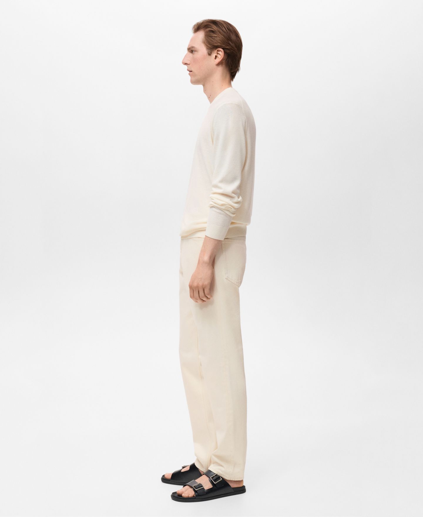Мужской свитер MANGO Fine-Knit, цвет: Слоновая кость белый — фото 5