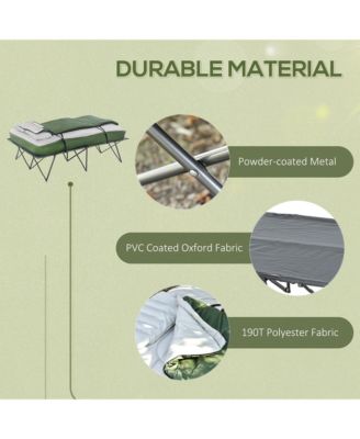 2-Person Folding Camping Cot Portable Outdoor Bed Set with Sleeping Bag, Inflatable Air Mattress, Comfort Pillows and Carry Bag, Soft and Comfortable for Outdoor Travel Camp Beach Vacation