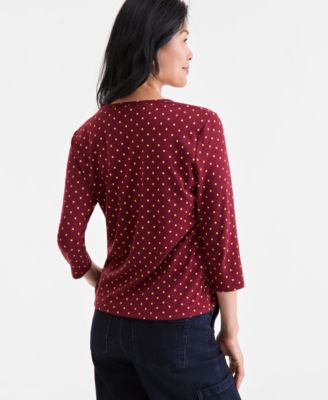 Women's Printed V-Neck 3/4-Sleeve Knit Top, Macy's Exclusive