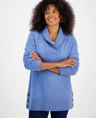Style & Co - Women's Cowlneck Button-Hem Long-Sleeve Sweater