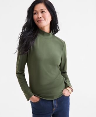 Style & Co - Women's Cotton Mock-Neck Long-Sleeve Tee