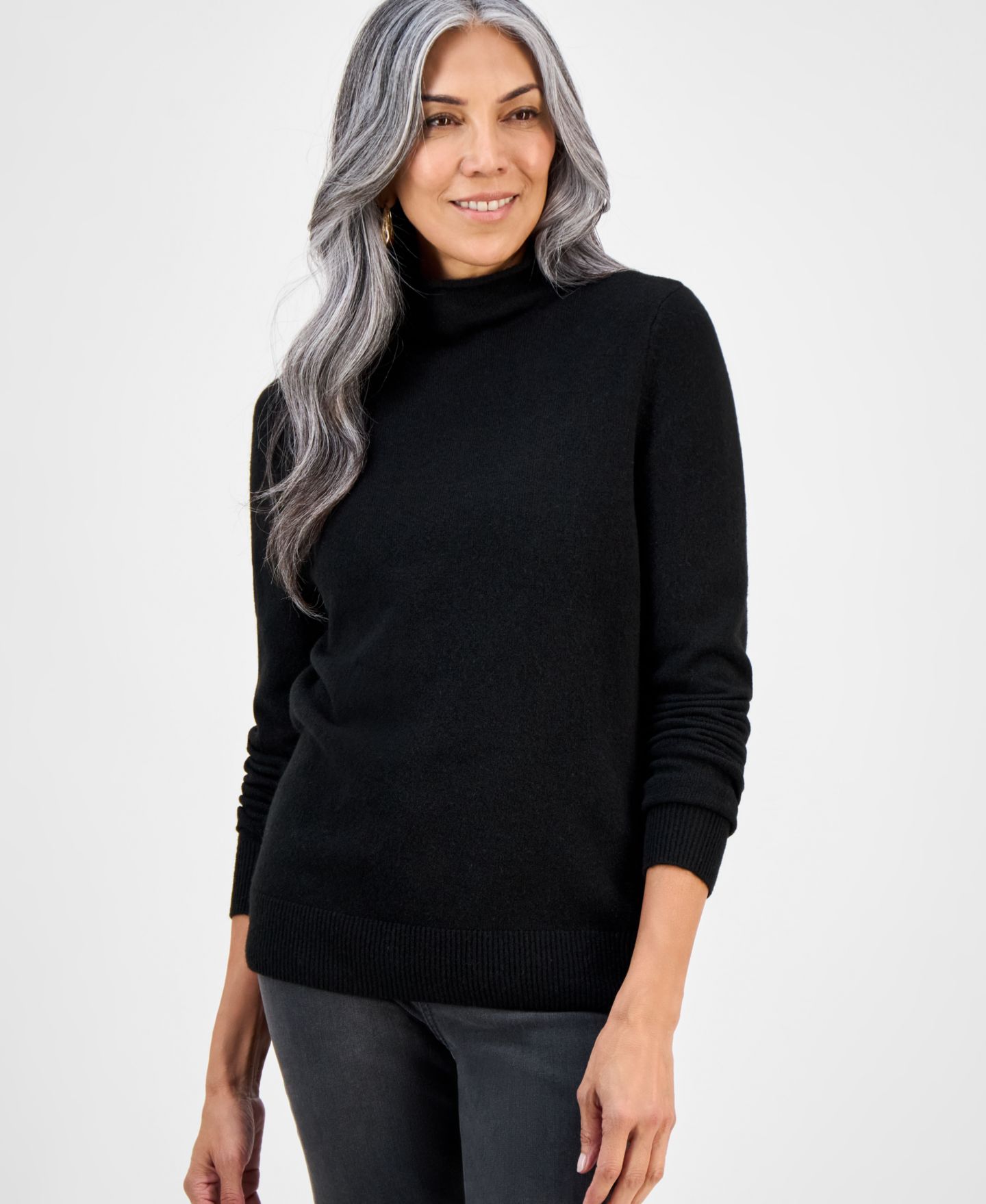 Женский свитер Style & Co LuxSoft Mock-Neck, цвет: Глубокий чёрный — фото 1
