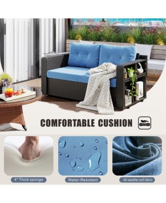 Convertible Foldable Wicker Outdoor Sofa with Storage Shelves