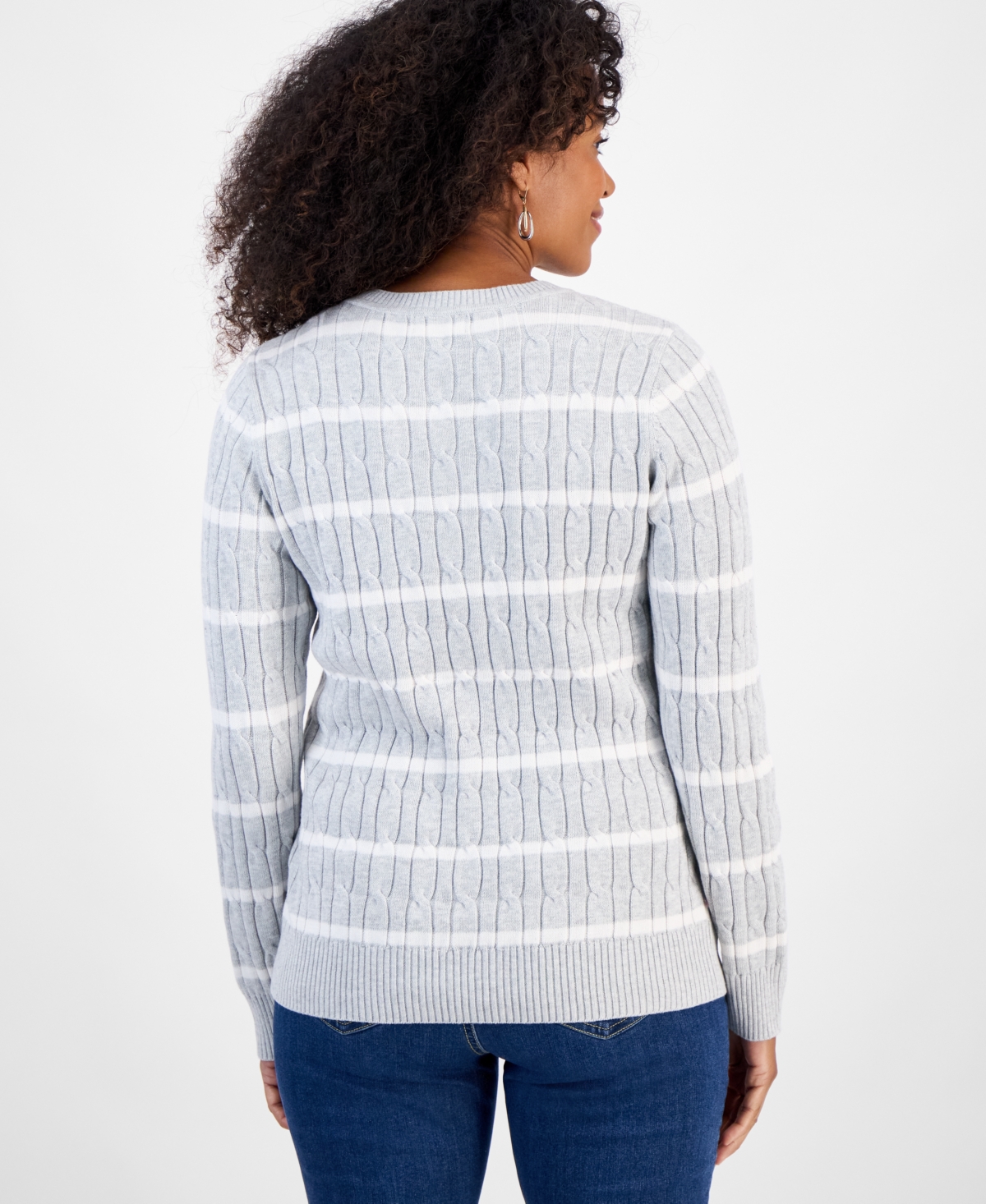 Style & Co Women's Cotton Cable-Knit Striped Sweater, Macy's Exclusive
