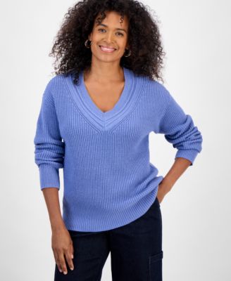 Style & Co - Women's Pleated V-Neck Long-Sleeve Sweater