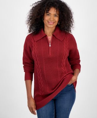 Women's Quarter-Zip Cable-Knit Sweater, Macy's Exclusive