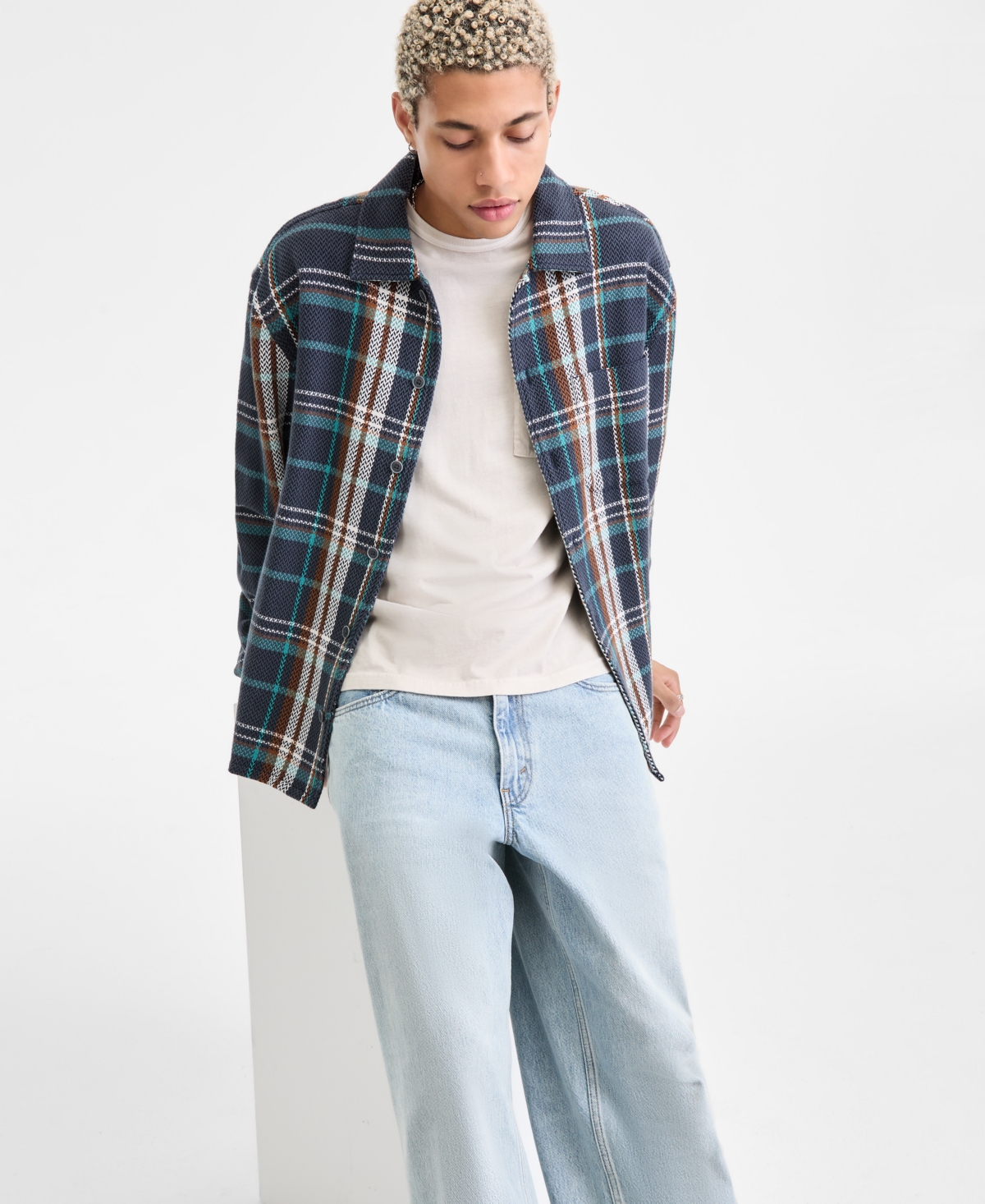 Sun + Stone Men's Swanson Long-sleeve Cotton Over Shirt, Macy's Exclusive In Multi