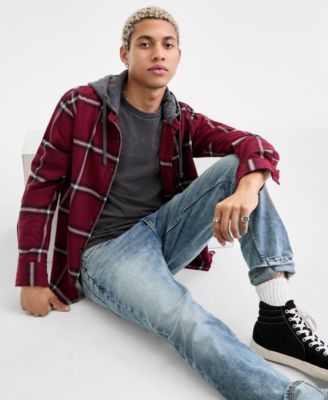 Men's Bird Layered-Look Hooded Cotton Flannel Plaid Shirt, Macy's Exclusive   