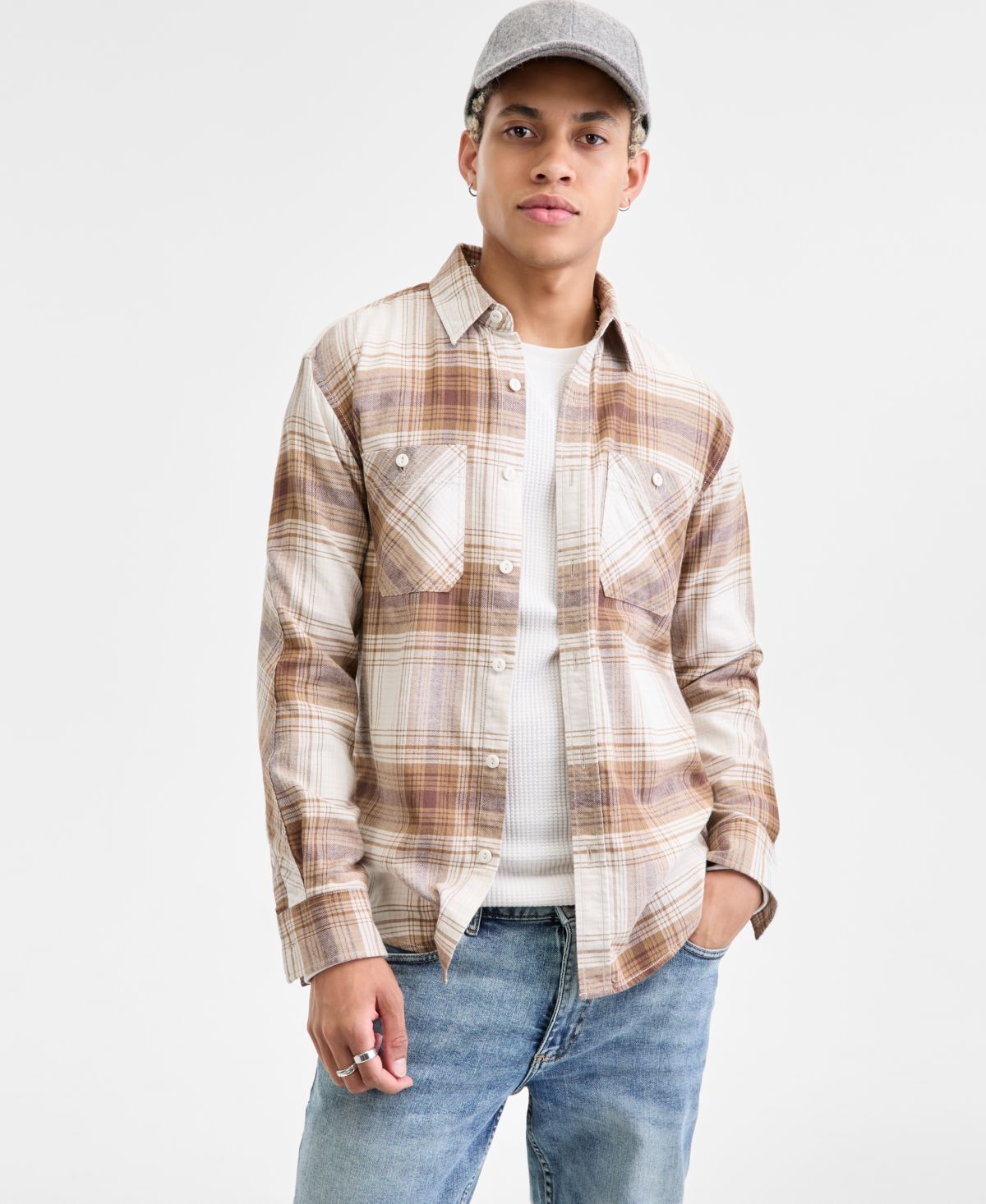 Мужская хлопчатобумажная фланелевая рубашка в клетку Curry с длинным рукавом, эксклюзивная модель Macy's