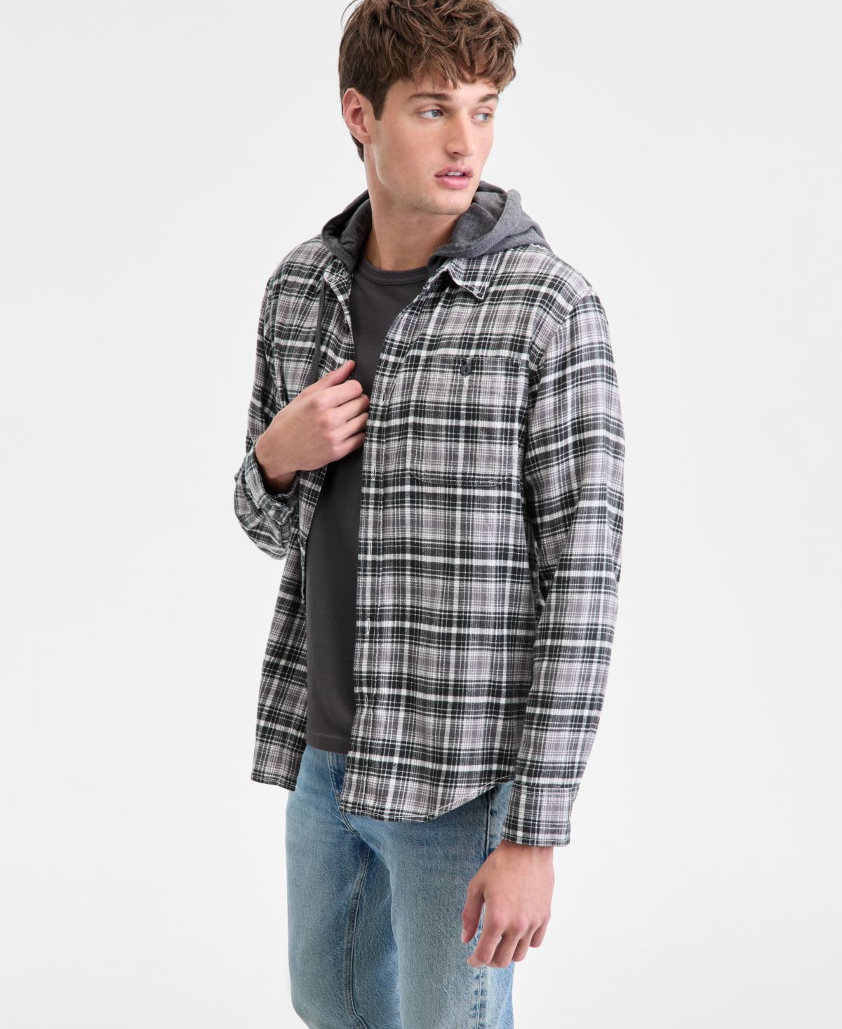 Мужская многослойная хлопчатобумажная фланелевая рубашка в клетку Russel с капюшоном, эксклюзивная модель Macy's