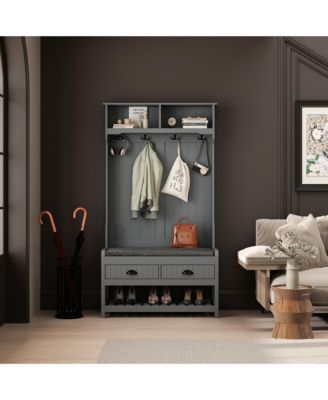 Grey countryside style multifunctional hall tree clothes hat rack