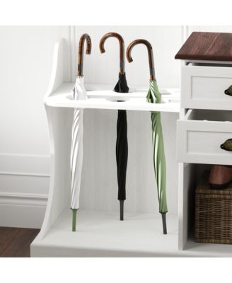 White multifunctional hall tree with mirror and hooks