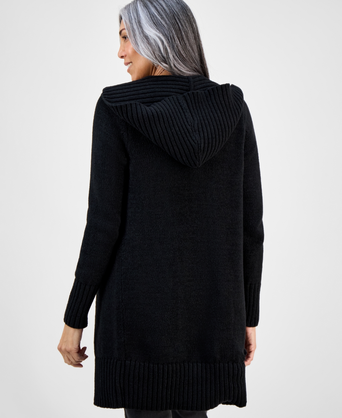 Style & Co Women's Hooded Open-front Cardigan, Macy's Exclusive In Black
