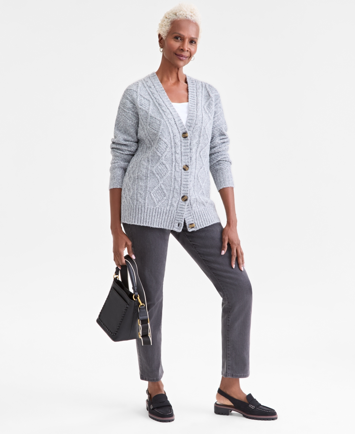Style & Co Women's Chunky Cable-knit Cardigan, Macy's Exclusive In Gray