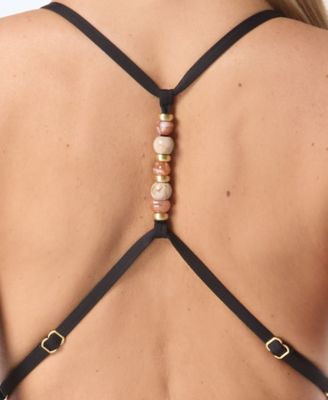 Women's Beaded Back Strap Scoop Neck One Piece Swimsuit