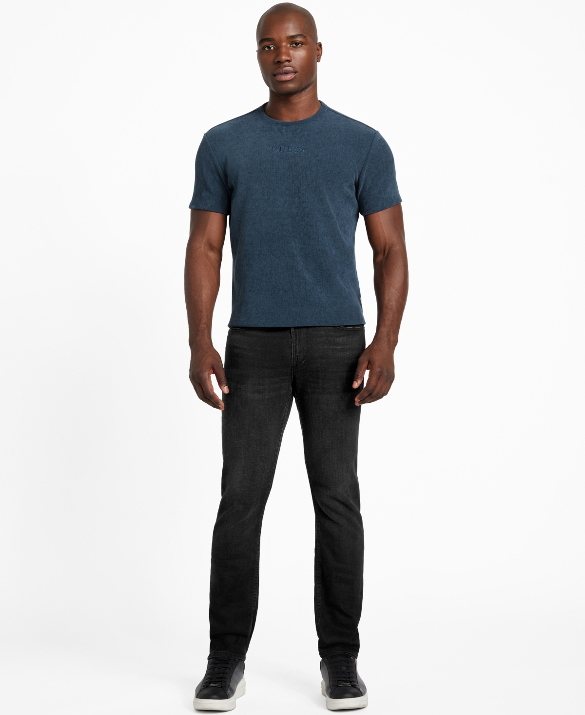 Guess Men's Regular-fit Ribbed-knit Embroidered Logo Graphic T-shirt In Blue