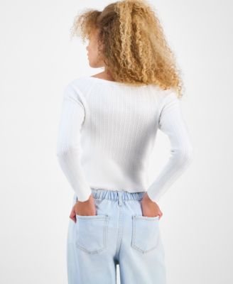 Juniors' Off-The-Shoulder Cable-Knit Sweater