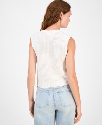 Juniors' V-Neck Button-Front Chunky-Knit Vest 