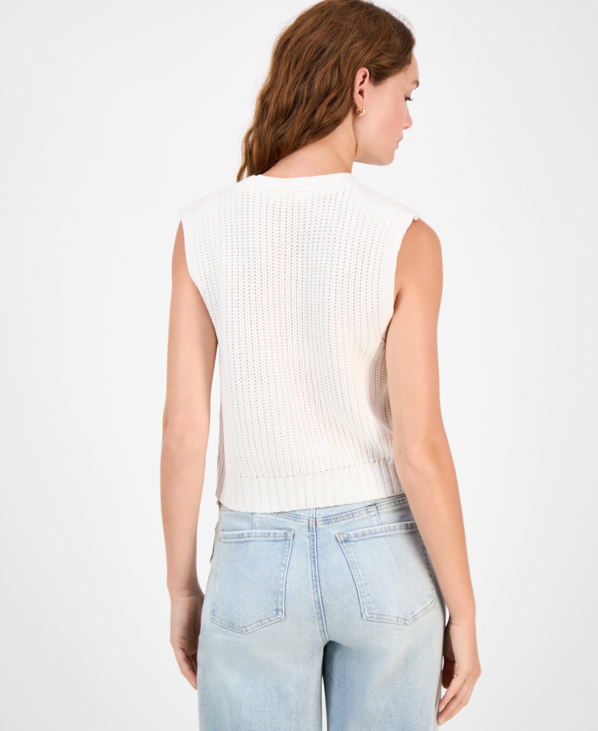 Ultra Flirt Juniors' V-neck Button-front Chunky-knit Vest In White