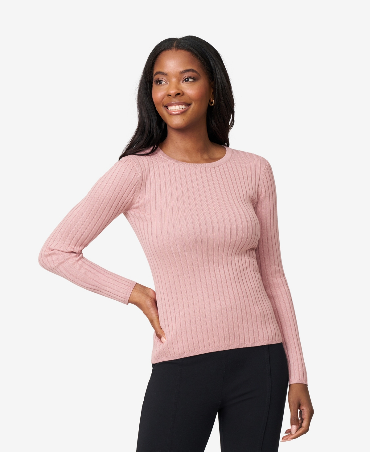 Women's Crewneck Ribbed-Knit Sweater - Jet Black
