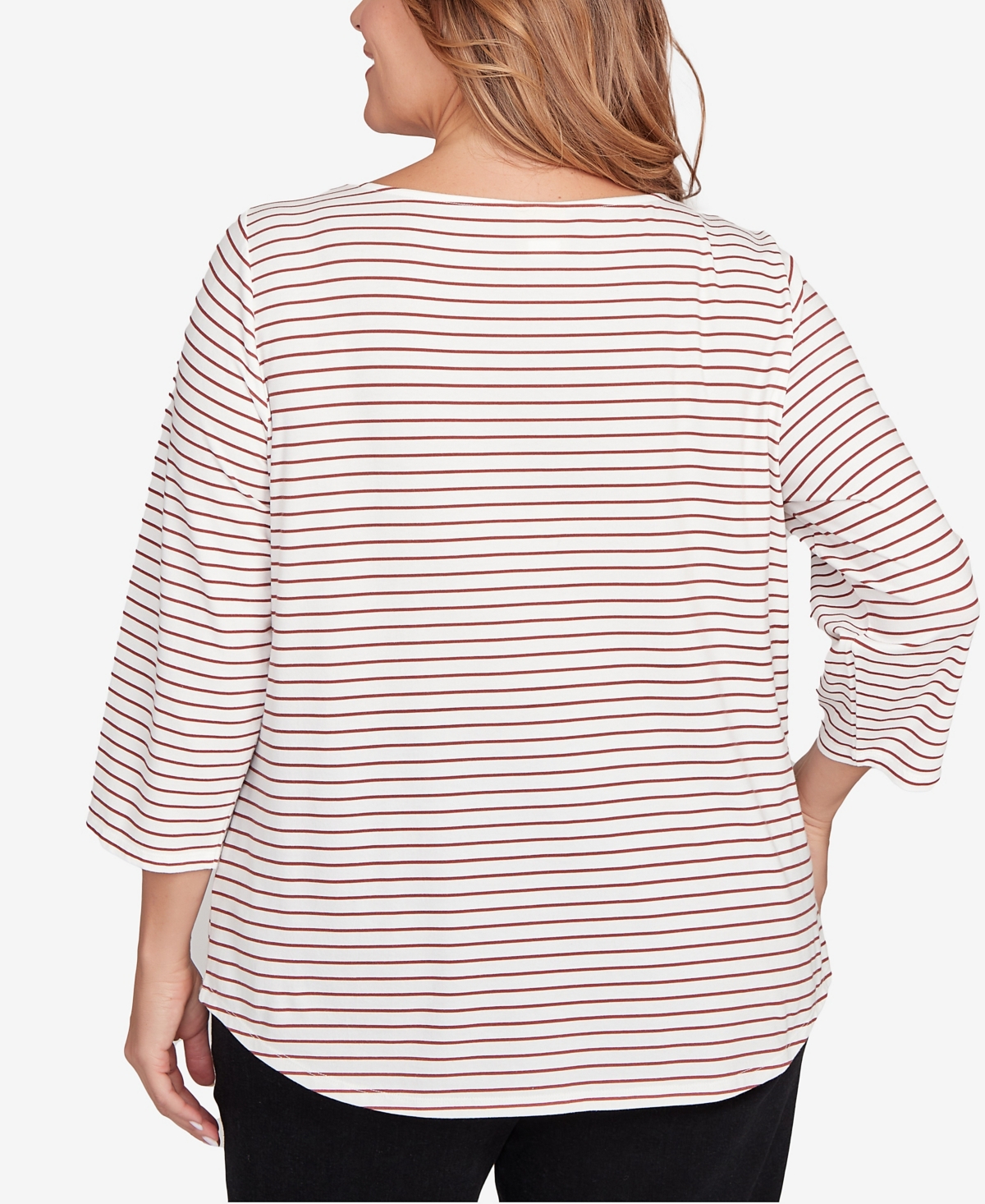Ruby Rd. Plus Size Fall Harvest Striped Knit Top In White