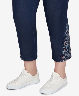 Plus Size Super Soft Stretch Denim Embroidered Ankle Jeans