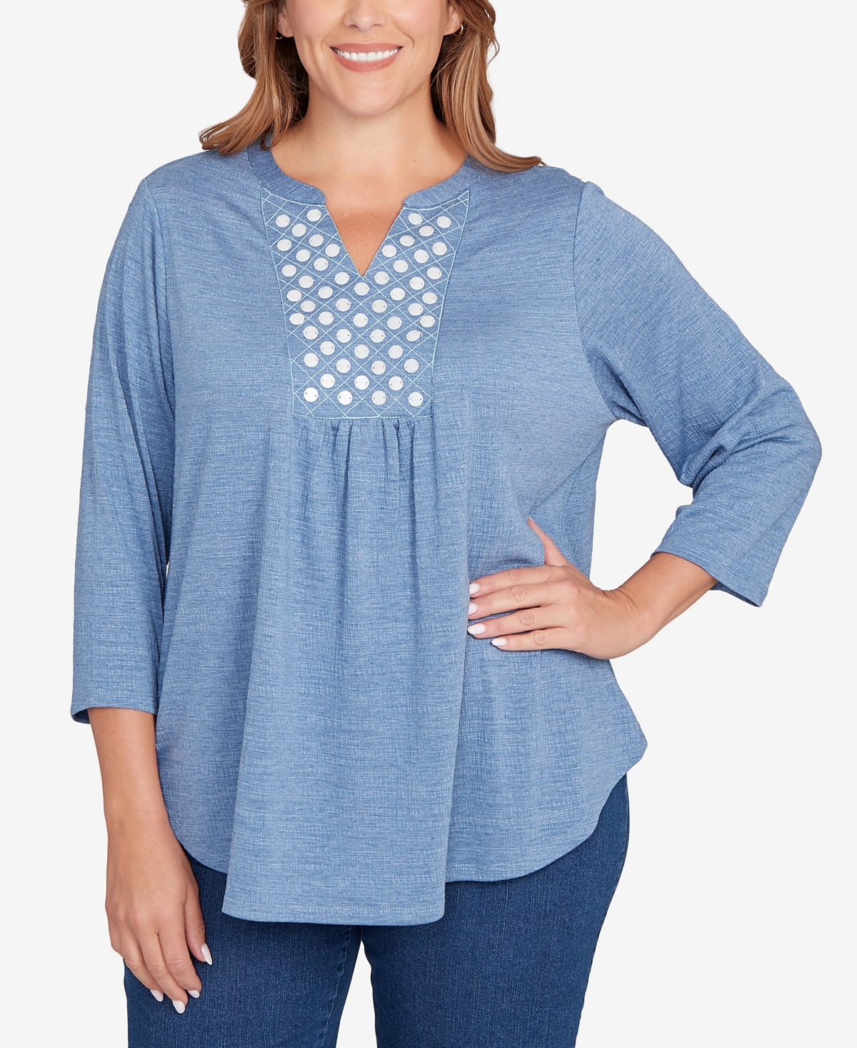 Plus Size Textured Knit Embellished Top - Sangria