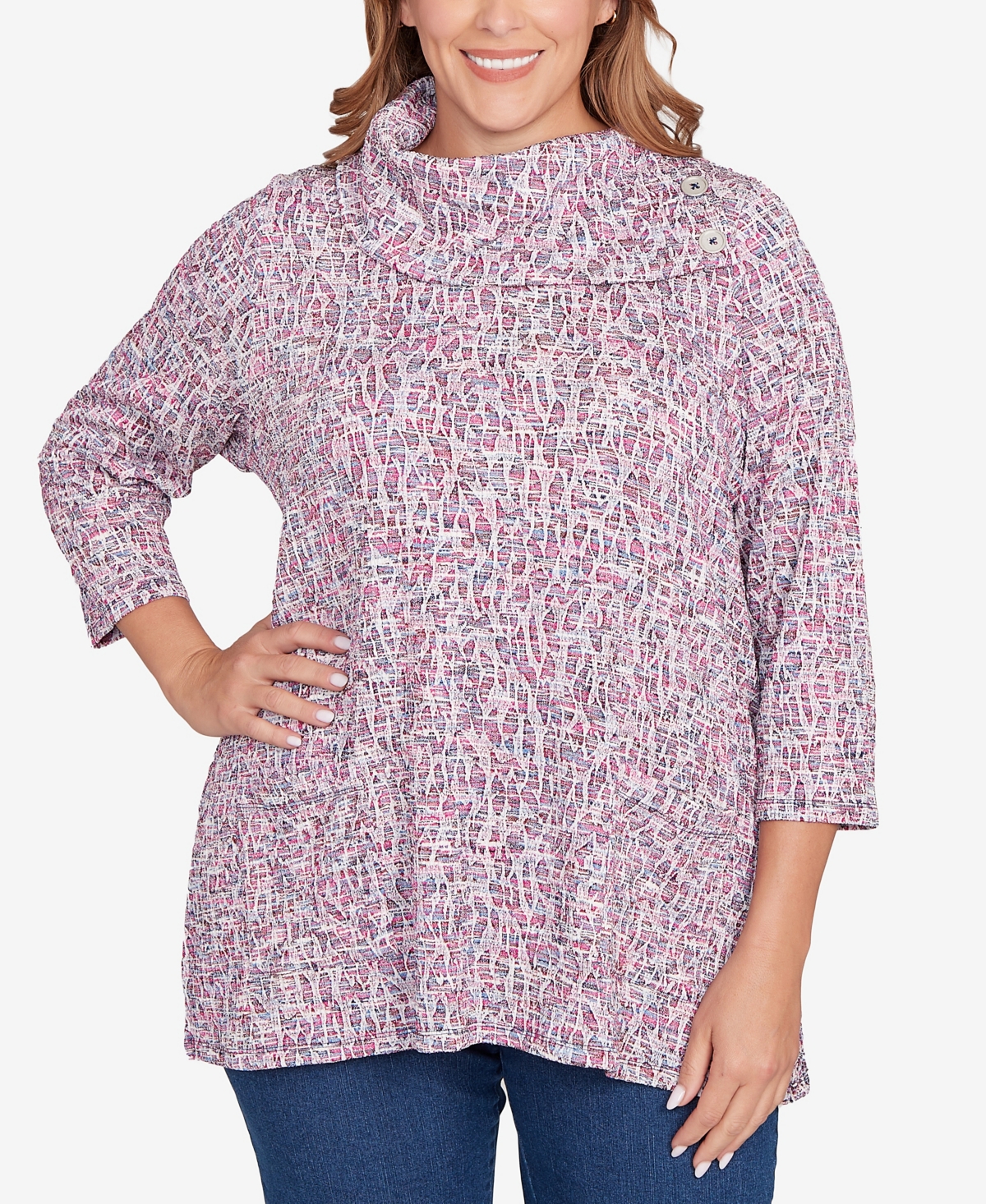 Plus Size Patch Pocket Spacedye Top - Deep Blue Multi