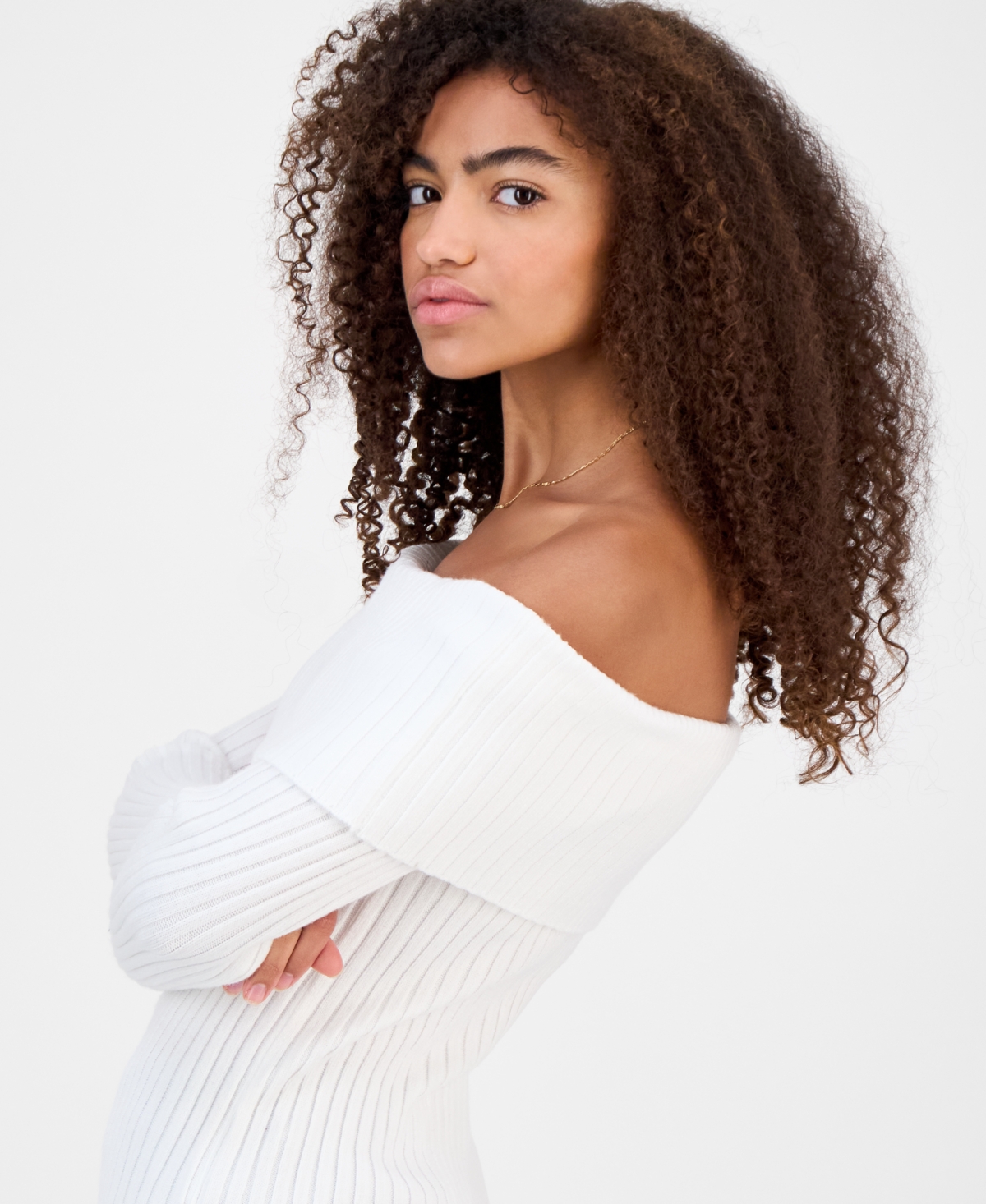 Madden Girl Juniors' Off-the-shoulder Rib-knit Sweater In Animal Print