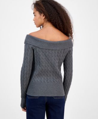 Juniors' Spread-Collar Cable-Knit Cardigan