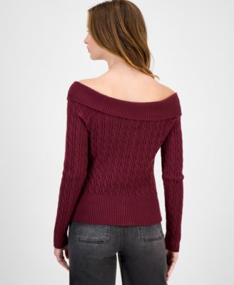 Juniors' Spread-Collar Cable-Knit Cardigan