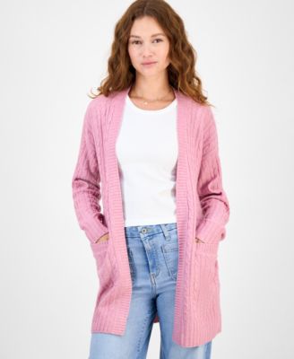 Hippie Rose - Juniors' Open-Front Long-Sleeve Midi Cardigan