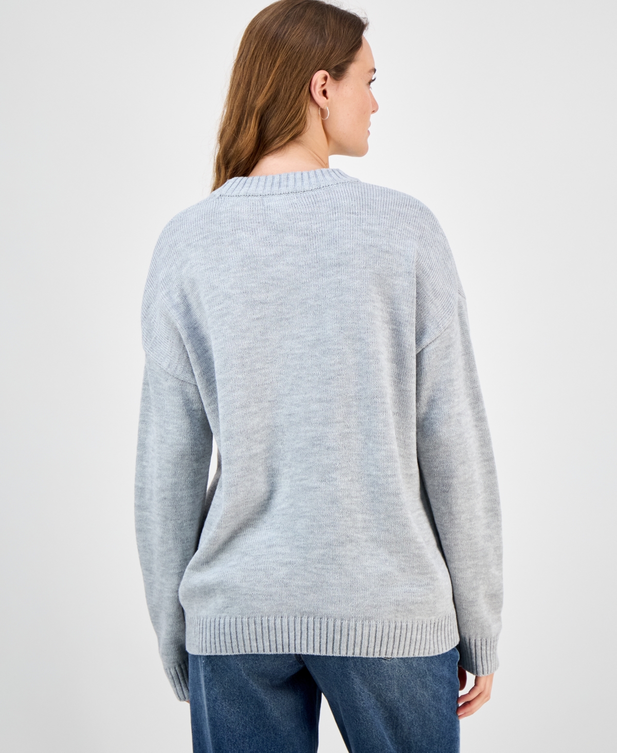 Just Polly Juniors' Heart Dice Crewneck Sweater In Gray