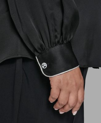 KARL LAGERFIELD PARIS Plus Size Contrast Placket Long Sleeves Blouse