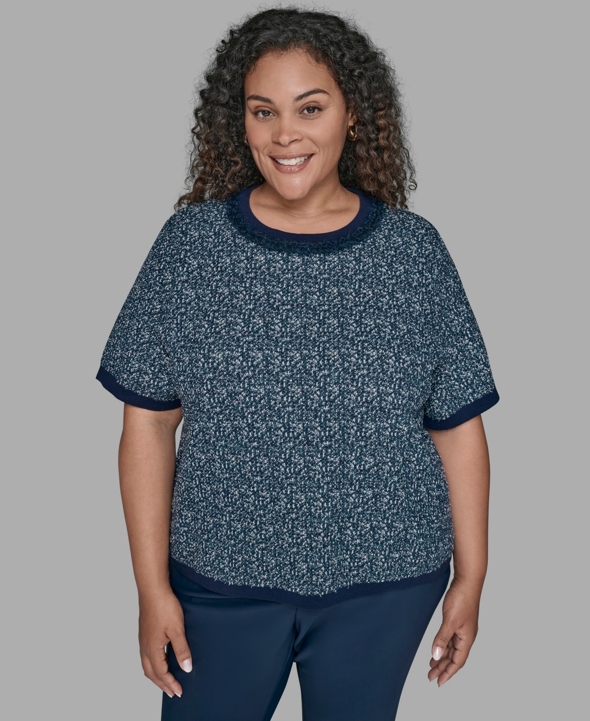 Karl Lagerfeld Karl Lagerfield Paris Plus Size Short Sleeve Crew Sweater In Blue