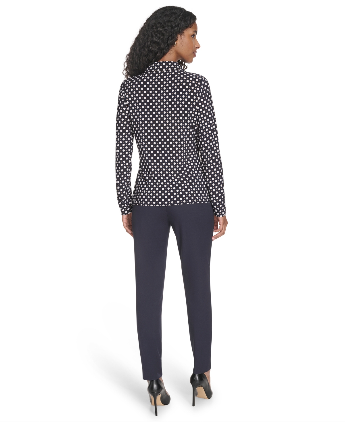 Tommy Hilfiger Women's Double Dot Knit Button-up Top In Black