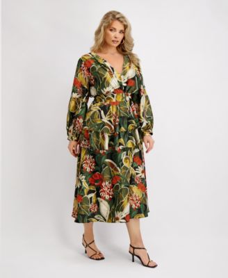 Plus Size Long-Sleeve Tiered Satin Maxi Dress