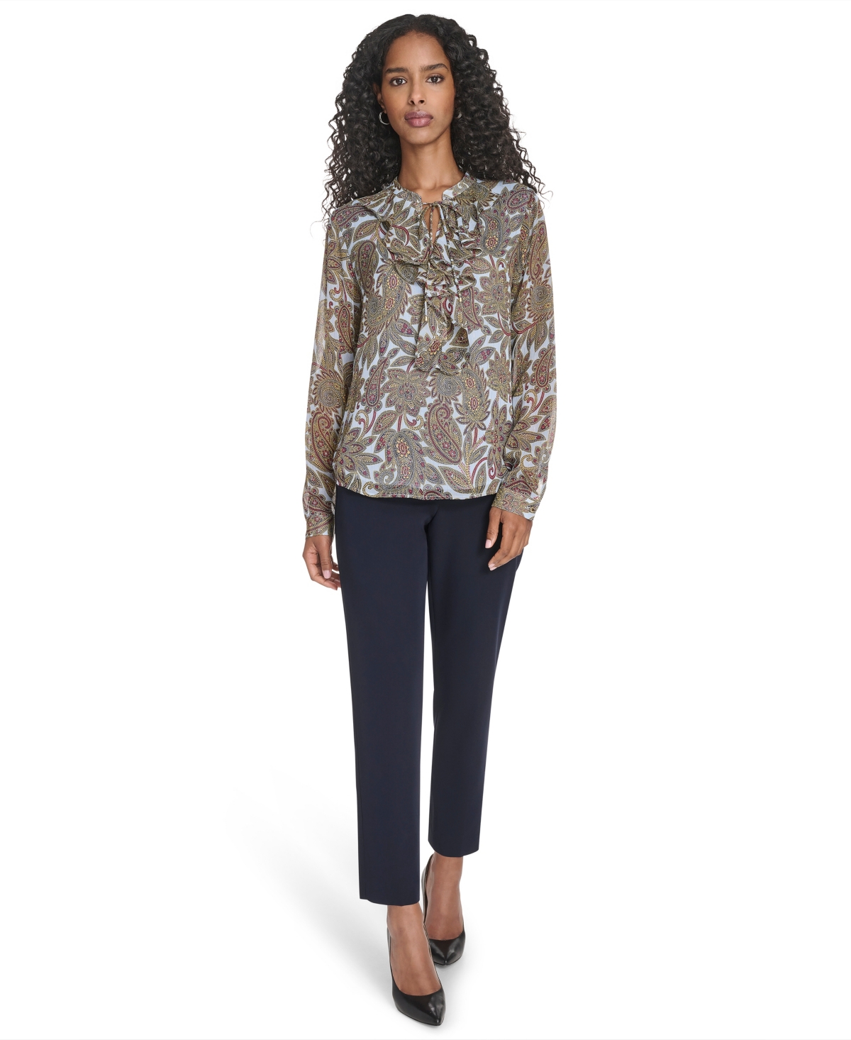 Tommy Hilfiger Women's Paisley Ruffle Long Sleeve Blouse In Multi