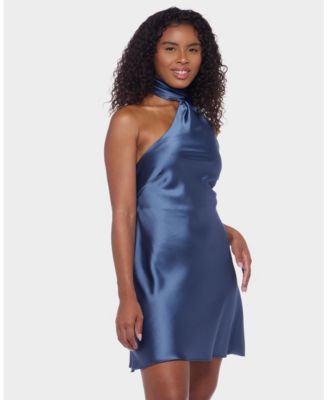Juniors' Scarf-Neck One-Shoulder Satin Bodycon Dress