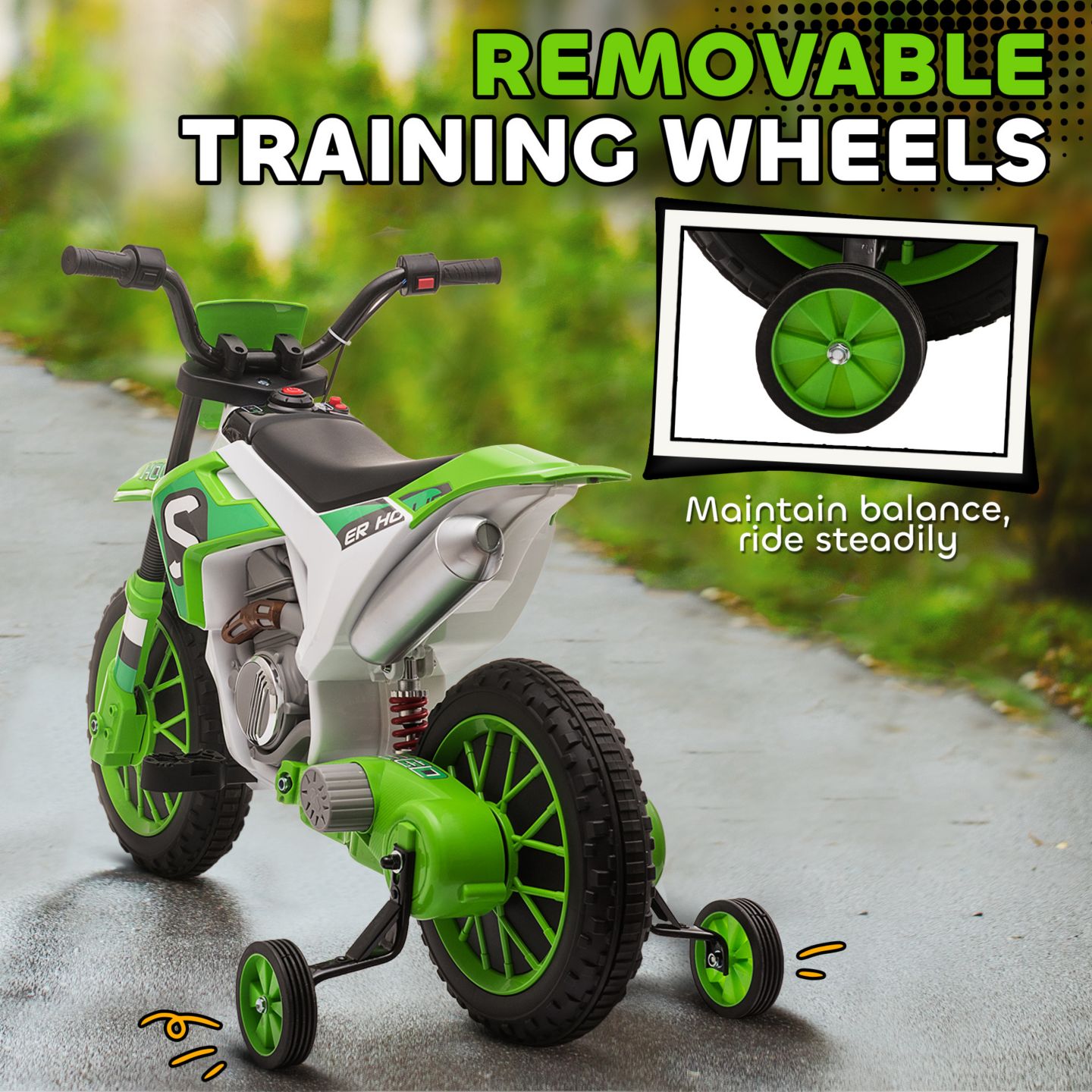 Детская игрушка Aosom 12V Kids Racing Battery-Powered Motorcycle with Training Wheels, Ages 3-7 — фото 4