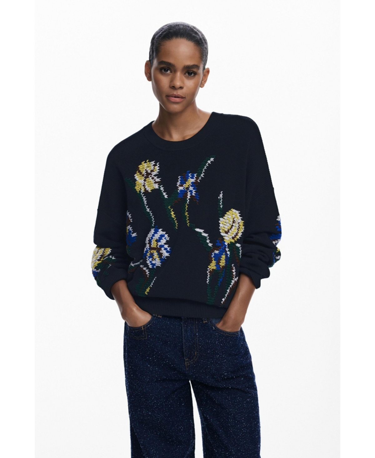 Desigual Women's Jacquard sweater with embroidered flowers